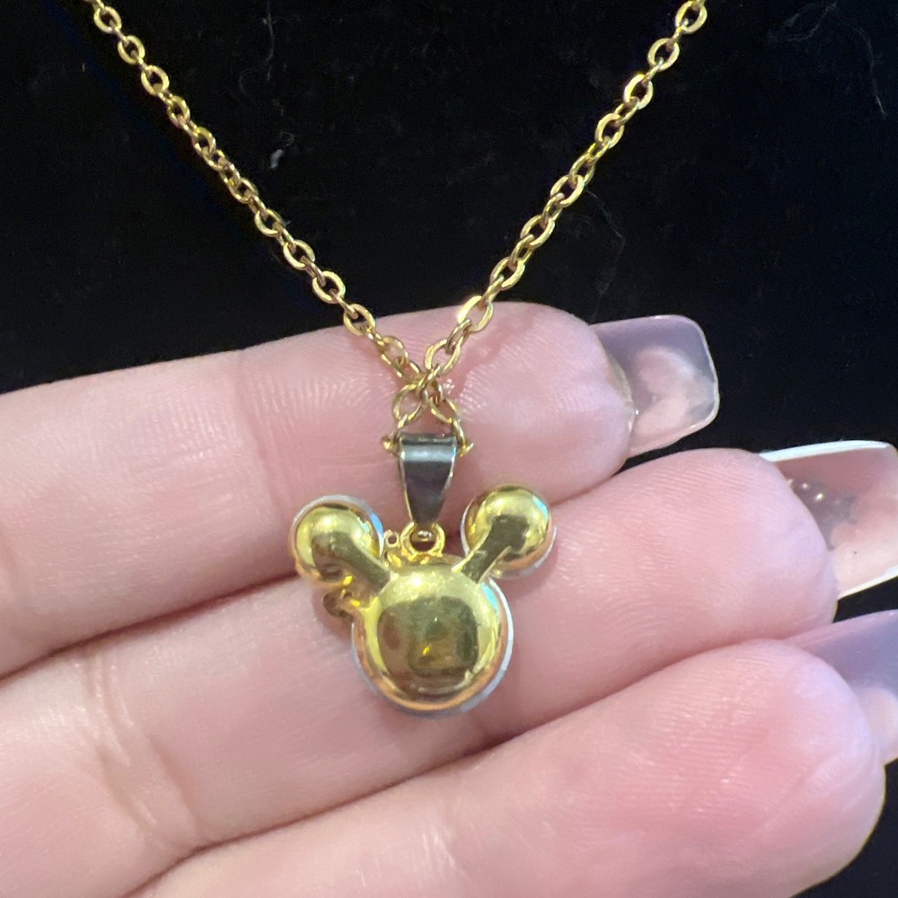 Minnie‎ Mouse Crystal Pendant Gold Tone Necklace 18 Inch Vtg Aesthetic - Picture 3 of 4